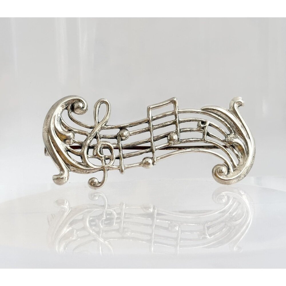 Music Note Vintage Sterling Silver Classic 1960's Brooch Pin